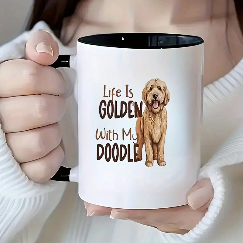 [11oz Ceramic Mug] 11oz Ceramic Coffee Mug with Life Is Golden with My Doodle Goldendoodle Dog Design |   Dishwasher & Microwave Safe, White & Black Accents |   Perfect Gift for Dog Lovers & Goldendoodle Owners