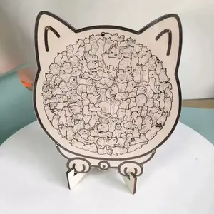 Unique Cat Head Wooden Puzzle, Cute Cats All-In-One Jigsaw Toy, Difficult & Fun Stress Relief Puzzle for Family Game Night & Party Activities