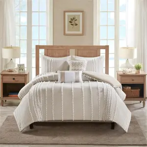 212 MAIN 3-Piece Cotton Yarn-Dyed Reptile & Amphibian Decoration Comforter Set - Cotton Fiber Material, Striped Mix, Taupe, King Size Bed Fit, Machine-Washable, Farmhouse Vibe, Three Pieces