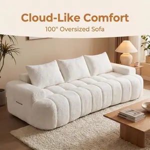 100" Extra Large Curved Sectional – Cloud-Like Boucle 3-Seater, Compressed for Easy Shipping & Move-In, Oversized Modern Sofa for Living Room