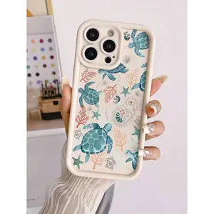 iphone Sea Turtle Painting Concave Beige Painted Soft Protective Phone Case Suitable For IPhone17/IPhone17 Air/IPhone17 Pro/IPhone17 Pro Max/16 Pro Max, Fashion Cute Thick Cover Waterproof Shockproof