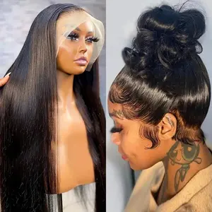 Leniku 180 Density Straight 13x4 13x6 Hd Transparent Lace Front Wigs Human Hair 30 32 Inch 360 Lace Frontal Wigs Pre Plucked For Black Women