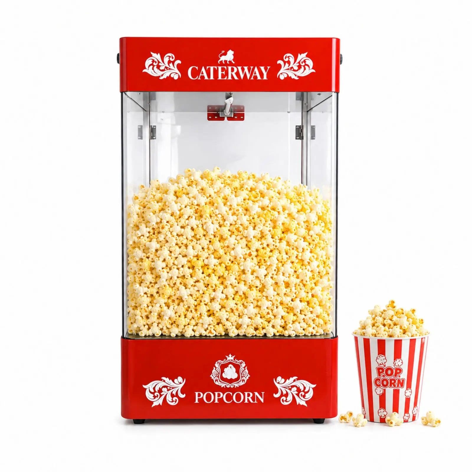 Hakka Commercial Popcorn Machine，305W Countertop Popcorn Maker Warmer Display Cabinet with LED Light，Red Theater Style Popcorn Popper