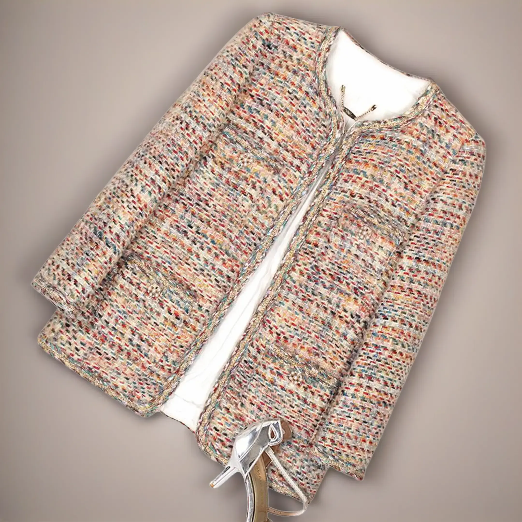 DUSHE Women's High-Luxury Striped Tweed Cardigan Jacket - Elegance, Long Sleeve, Round Neck, Colorful, Comfortable, 2026 Style, Fitted Mid-Length, Chunky Corduroy Coarse Wool, Autumn/Winter Casual Top, Knitwear, Elegant, Fashion