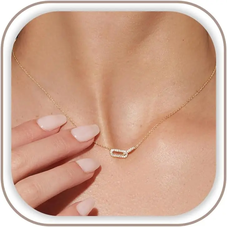 h-11 Gold Pendant Necklace for Women, Dainty Diamond Necklaces for Women Simple 14K Gold Plated Paperclip Choker Necklaces Cute Minimalist Open Oval Necklaces Gold Jewelry for Women Gifts