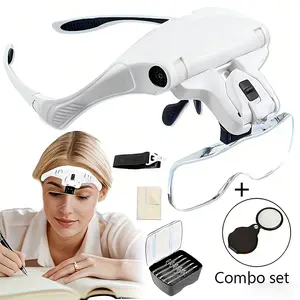 Headband Magnifying Glass with Five Times Magnification, Durable ABS Frame, Dual LED Light Reading Clock Repair Inspection Microcarving Jewelry Processing