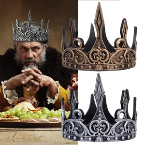 Vintage King Crown Headpiece Cosplay Men Boys Adult Medieval King Headwear Halloween Carnival Party Headdress Costume Props