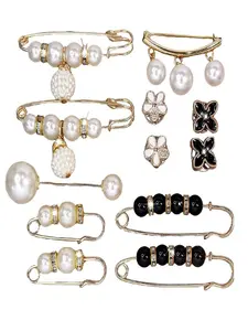 12pcs Elegant Beaded Brooch Set, Versatile Clothing Accessories, Ideal for Waist Cinching, Dresses, Hats, Shawls, Easy Plastic Pins, Hat Clip