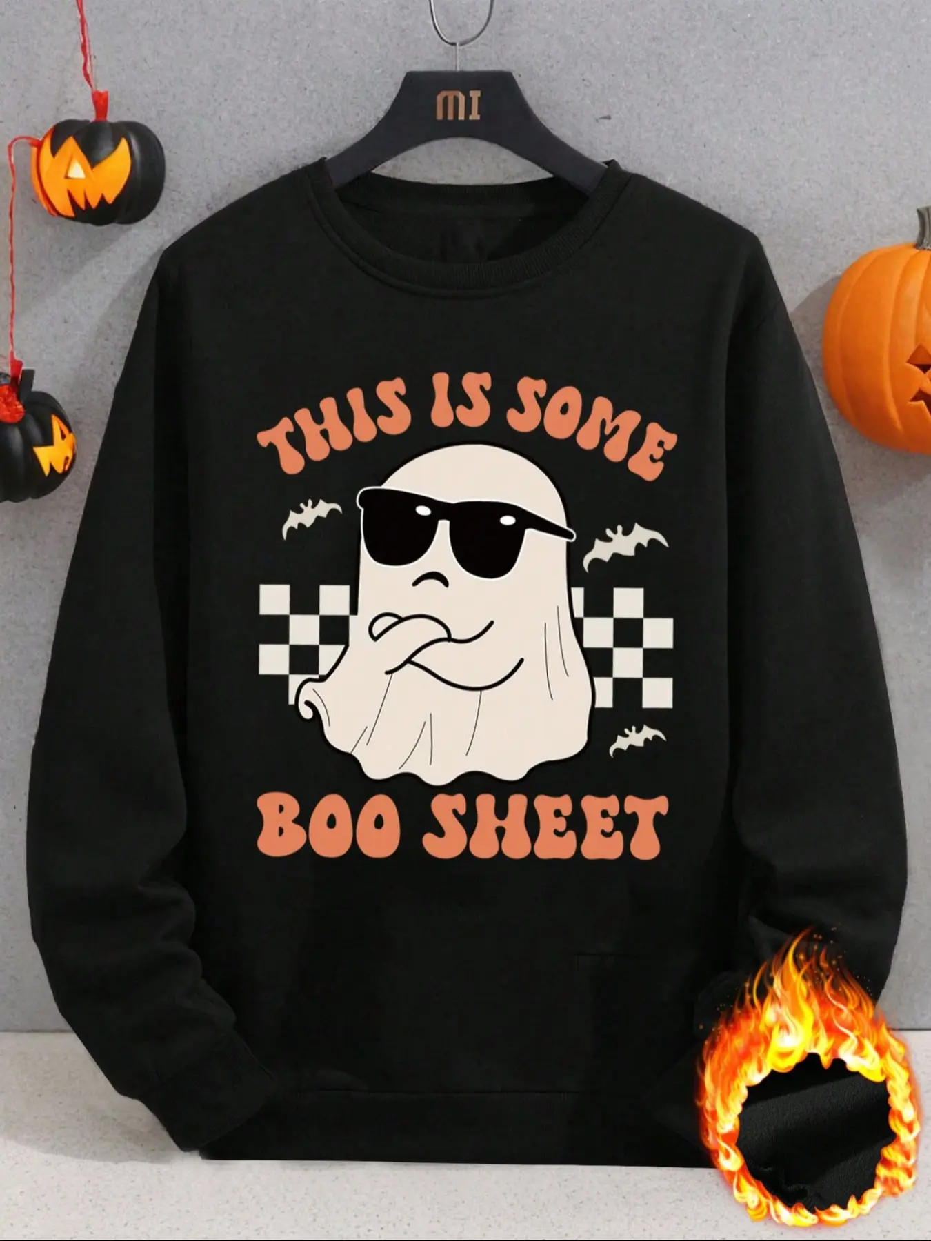 Men's Casual Halloween Cartoon Ghost Print Pullover Sweater, Basic Round Neck Style, Comfortable Fit for Fall & Winter