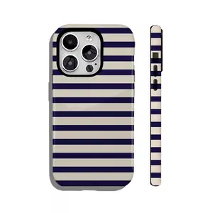 Navy & White Striped Case Collection for iPhone| 3 Styles (Glossy, Magnetic, Hard Shell) - Fits 12-17 glam