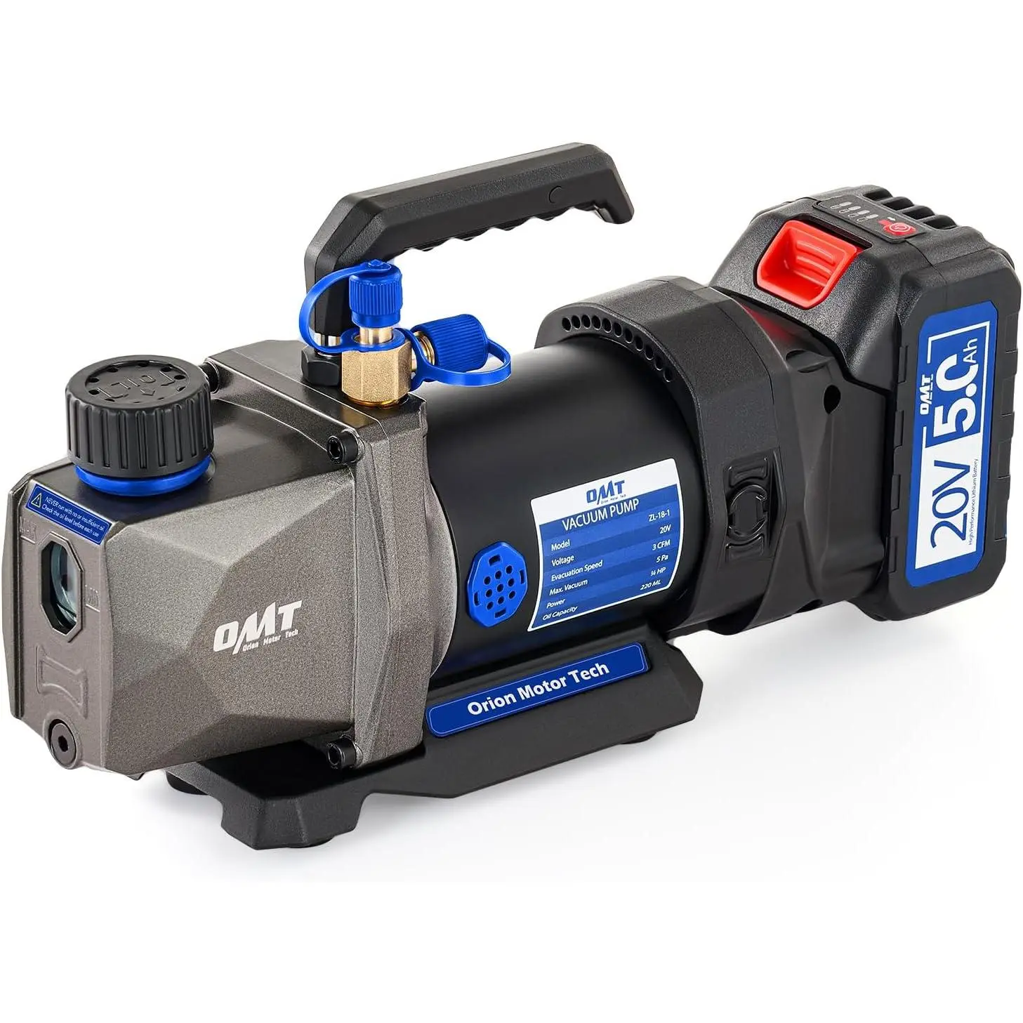 Motor Tech Cordless Lithium-Ion HVAC Vacuum Pump, 3 cfm Vacuum Pump, Battery-Powered Auto AC Vacuum Pump for R134a R410a R1234yf Systems, 1/4hp Single Stage Vacuum Pump Automotive