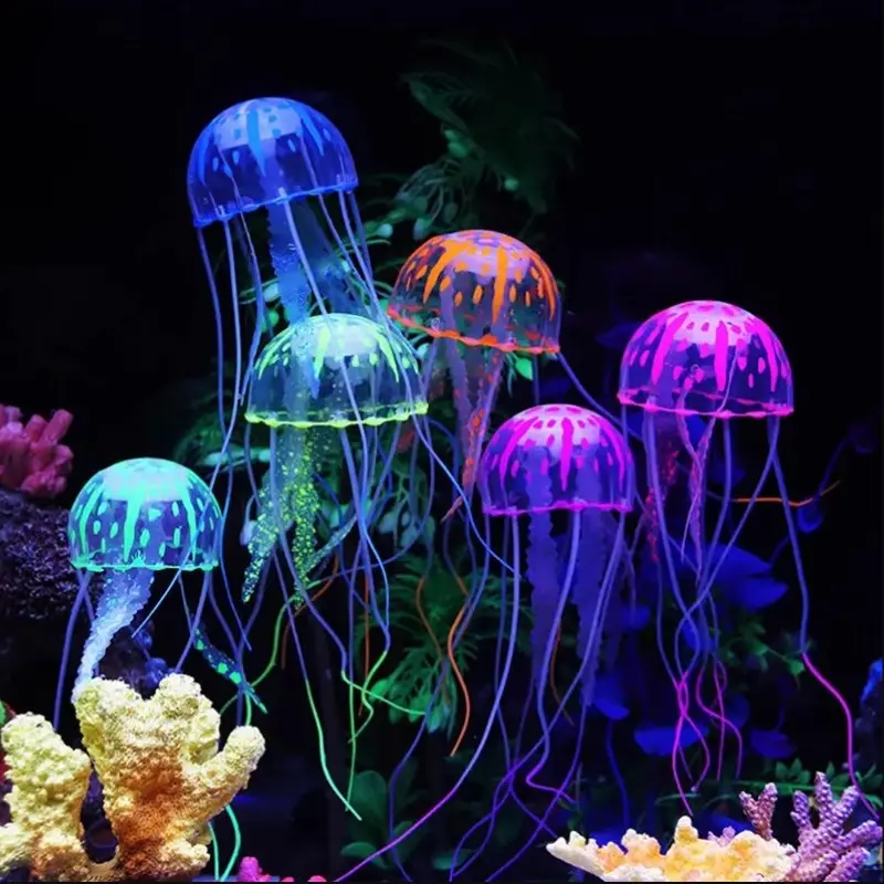 Floating Fluorescent Silicone Jellyfish, Aquarium Decorative Ornament, Artificial Jellyfish Fish Tank Decoration, Enhances Visual Appeal, Aquarium Decorations