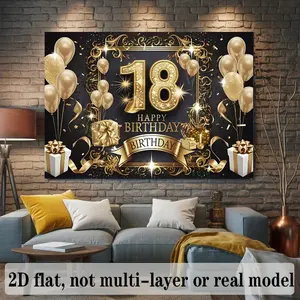 2D Flat Banner 1pc 18th Birthday Party Background Decoration Photo Props Polyester Banner Decor Home Room Wall Party Supplies Ornaments