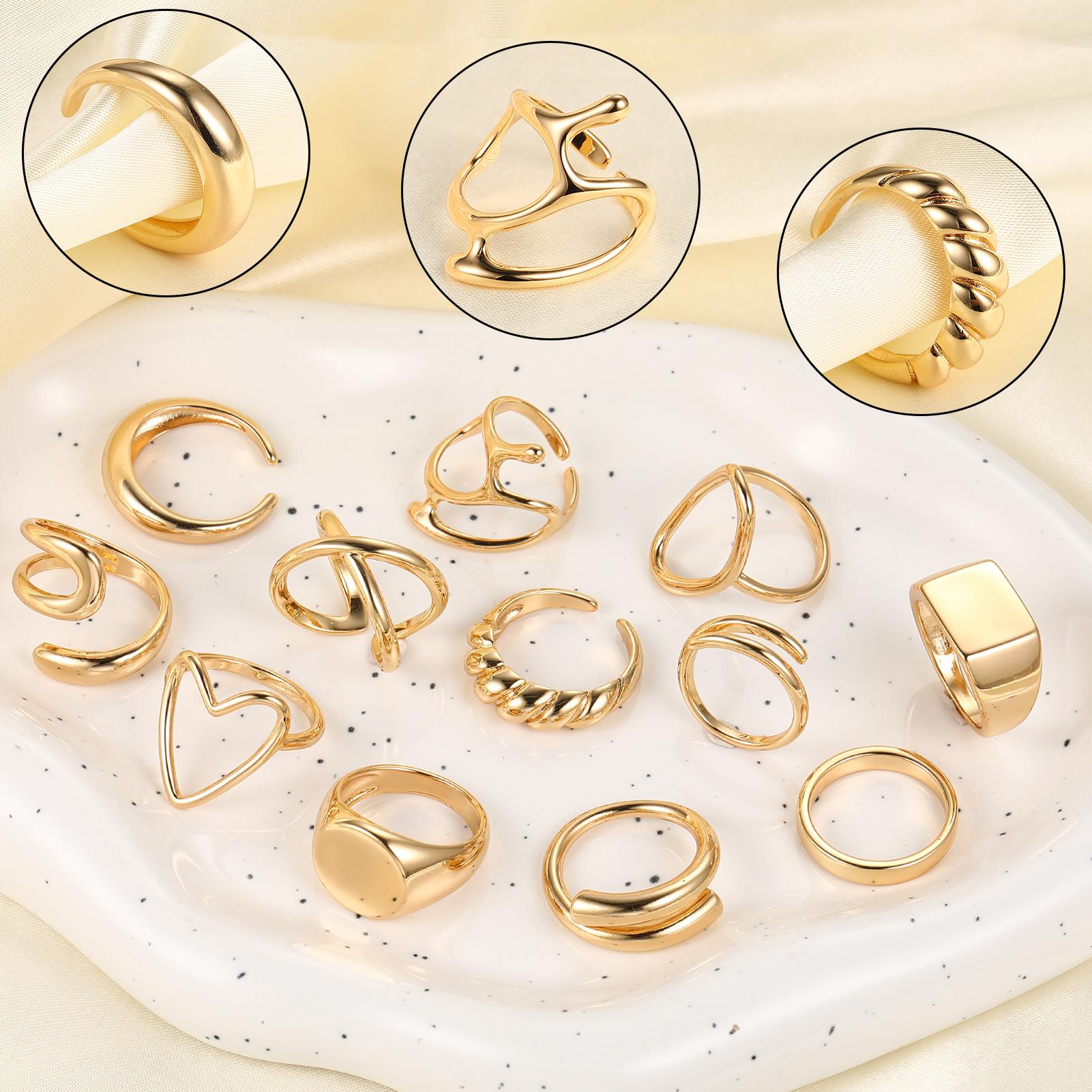 17KM 12PCS Gold Stackable Rings Set for Women, 18K Gold Plated Open Stacking Knuckle Ring, Adjustable Chunky Signet Band Statement Ring for Gift 17KM 12PCS Gold Stackable Rings Set for Women, 18K Gold Plated Open Stacking Knuckle Ring, Adjustable Chunky Signet Band Statement Ring for Gift