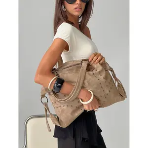 Brittin Stud Detail Shoulder Bag Beige