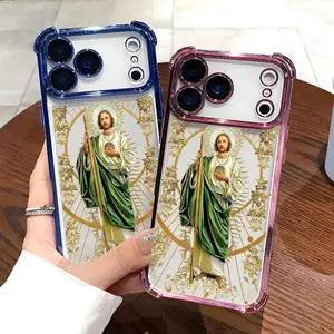 St. Jude Pattern Phone Case , Electroplated Cover with Airbag Shockproof Soft TPU for iPhone 17/16/15/14/13/12/11 ProMax Plus for Samsung phones,an excellent gift for friend or fans.
