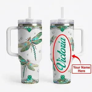 SANDJEST Personalised Dragonfly Tumbler 40Oz Insulated Tumblers with Lid Coffee Travel Mug Cup for Women Girls Dragonfly Jewelry Drawings Dragonfly Gifts for Birthday