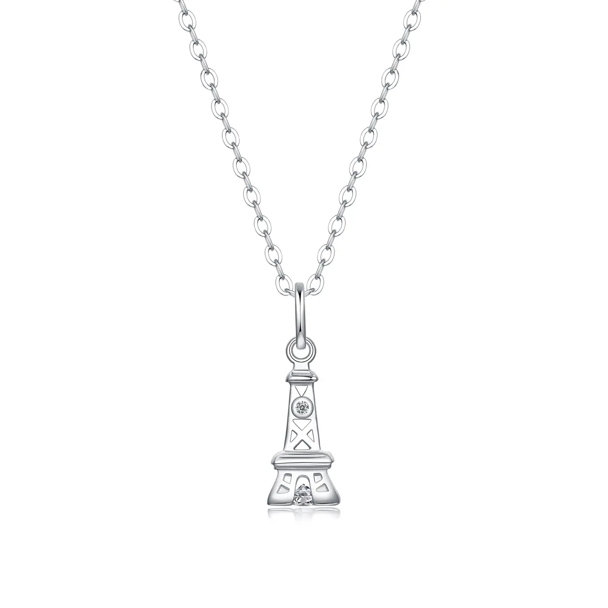 Women's S925 Sterling Silver Eiffel Tower Moissanite Pendant Necklace, Bezel-Prongs Setting, D Color VVS Round-Cut Moissanite, Paris-Inspired Openwork Design, Birthday Anniversary Gift