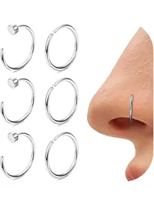 Simple 6 Pcs Silvery Nose Ring Open Surgical Steel Fake Nose Rings for Women Men Fake Nose Piercing Septum Piercing Nose Rings Helix Hoop Cartilage Conch Rook Daith Earrings Lip Rings Thin Nose Hoops Nose Piercing Jewelry
