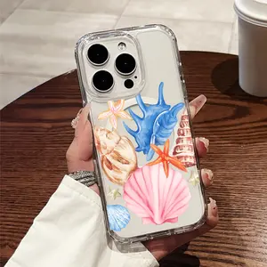 Ocean Shells and Starfish Seaside Treasures Collection Transparent Thickened Shockproof Hard Case with Magnetic Ring Supports Wireless Charging for iPhone 17 E Air Pro ProMax iPhone16 15 14 Plus 13 12 11 X XS XR - A Top Choice for Fresh