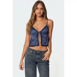 Backless Satin Effect Polka Dot Top Backless Satin Effect Polka Dot Top