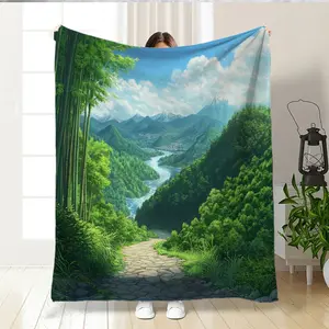 Creative Bamboo Print Flannel Blanket, Warm Comfortable Throw for Sofa Bed Office Car Camping, Home Decor Gift for All Seasons