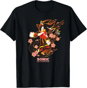 Shadow The Hedgehog Sakura Graphic T-Shirt, Game Fan Tee, Black Anime Style Shirt