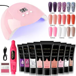 LIMEGIRL Nail Gel Set, 9 Color Clear Nude Glitter Polyethylene Nail Gel Set with Portable Grinding Machine Nail Gel Starter Kit, Suitable for Beginners in All Seasons at Home DIY
