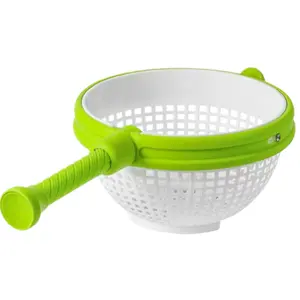 WT-New Salad Spinner Salad Rotary Dryer Kitchen Vegetable Washer Centrifugal Spinner with Drain Basket Green Handle