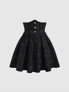 Elegant High-Waist Jacquard Skirt, Side Zipper Design, Metal Button Detailing, Versatile Commuter Wear for Daily Use