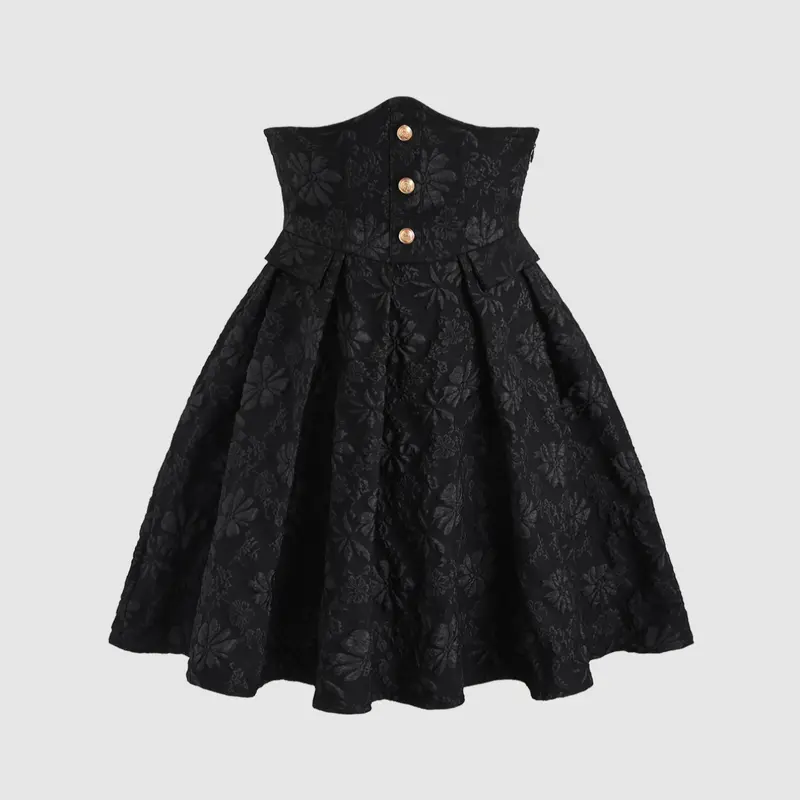 Elegant High-Waist Fitted Jacquard Woven Fabric Women's Skirt, Womenswear, Side Zipper Design Button Detailing, Versatile Commuter Wear for Daily Use, Chic Elegant Skirt