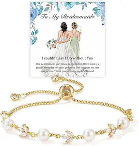 Pearl Bracelet for Women, Bridesmaid & Bride Wedding Jewelry Gift, Adjustable Gold Chain with Pearls, Elegant Bridal Wedding Keepsake