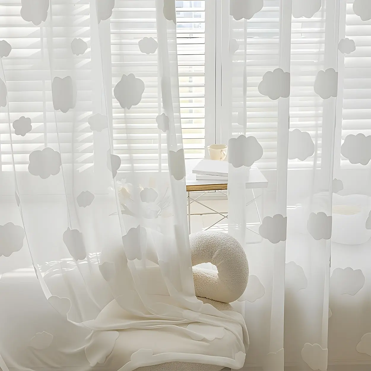 2Panels  Cloud Window Curtain Panels, Transparent Light Filtering, Fashionable French Style, Balcony Living Room Bedroom Decor