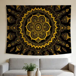 Mandala Tapestry Golden Oriental Intricate Pattern Style Wall Hanging Suitable for Home Decor Valentine's Day Easter St.Patrick's Day Halloween Christmas and Other Festival Decorations.