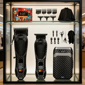 LQT Premium Carbon Fiber Style 3-in-1 Grooming Kit for Men, Cordless Hair Clipper, Professional Beard Trimmer & Electric Shaver Set, LCD Display, USB Rechargeable, Ideal Gift for Fathers, Husbands & Friends