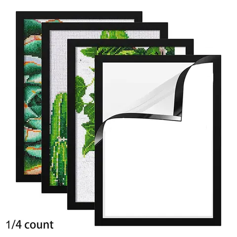 1/4 count Black Diamond Painting Frames Magnetic Diamond Art Frames Self Adhesive Frames for Diamond Painting Pictures 12 x 16 Inch/ 30 x 40 cm Canvas Room Wall Window Door Decorations Accessories