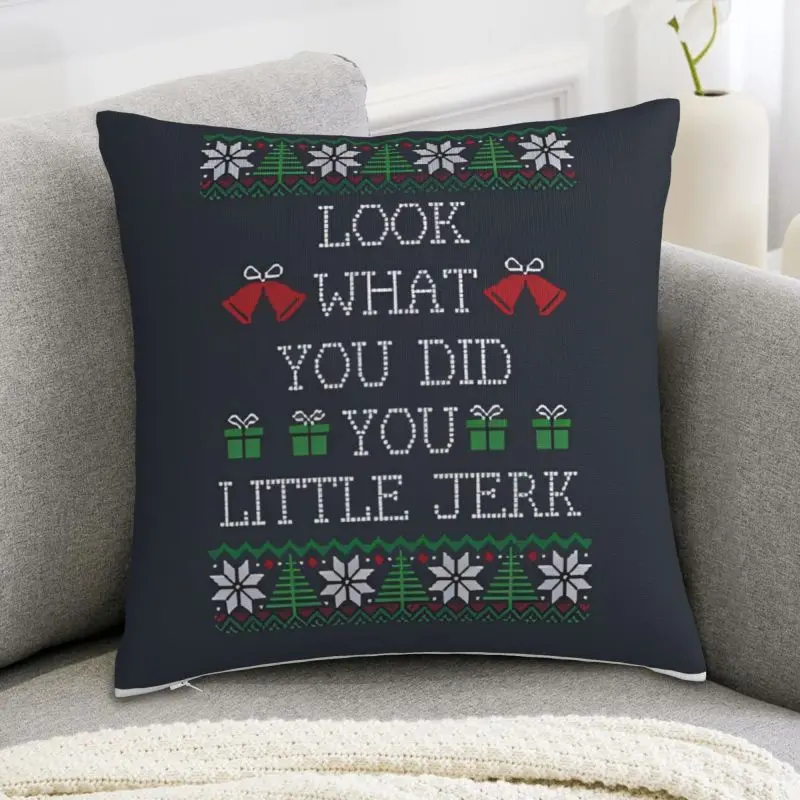 Home Alone Inspired Christmas Throw Pillow Cover, Contemporary Polyester Woven Design with Zipper Closure, Machine Washable Decorative Pillowcase for Various Room Types - Seasonal Double-Sided Print Decor