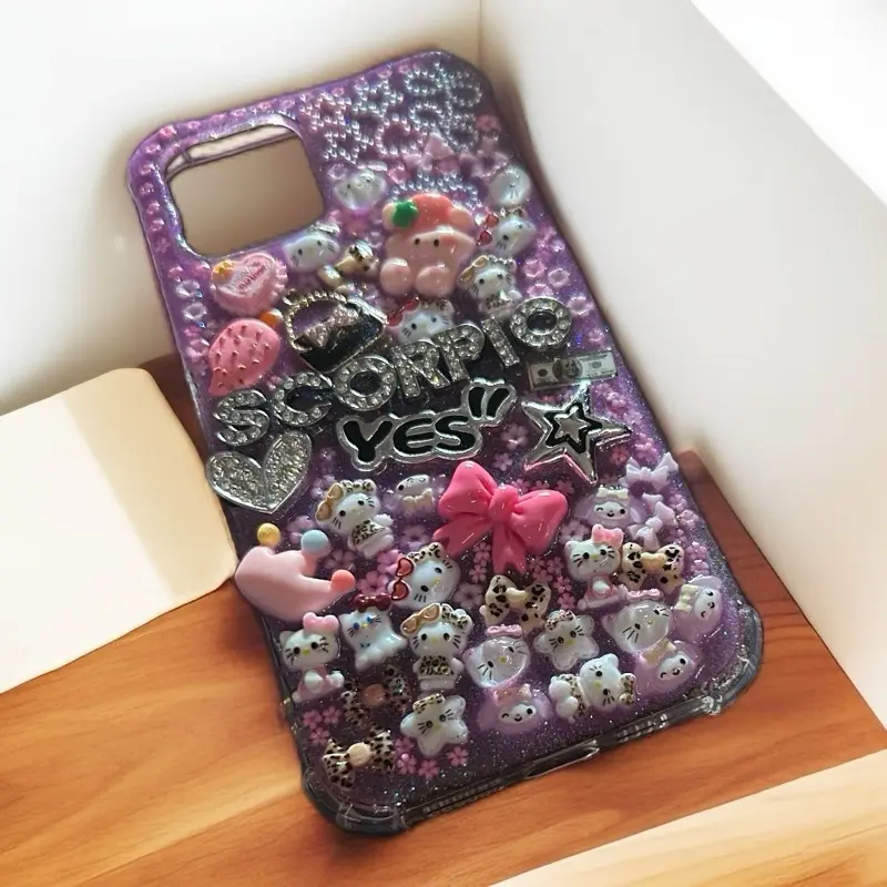 Purple Glittery Phone Case with 3D Charms and Sparkling Accents for iPhone 12 Pro Max Featuring Unique Design