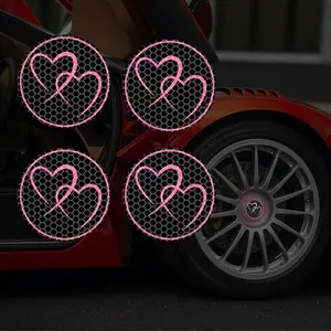 4 Pcs/Sheet High-Strength Reflective Sticker Decal with Heart to Heart Design for Car Wheel Center - External Decor for Nighttime Safe Driving Reflector Warning Sign, Self-Adhesive Heart Pattern, Valentine's Day Gift for Woman and Girlfriend