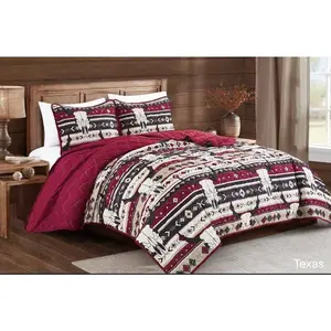 Linen Mart - Southwestern Burgundy Texas Style Aztec Quilt Set - 3 Piece Set