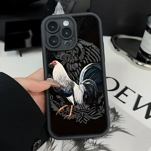 Majestic Rooster Pattern Man's Phone Case for iPhone 16 15 14 Pro Max 13 12 11 XR XS Plus Shockproof Drop Protection Rugged Durable Silicone Cover Cellphone Protective Smartphone Casing
