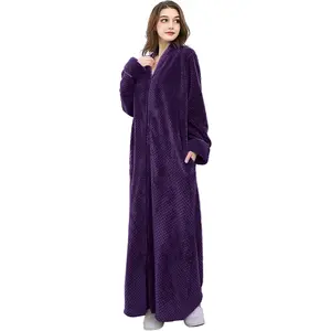 Womens Robes Warm Plush Winter Robe, Zip up Long Fleece Bath Robes Female, Zipper Bathrobes for WomenGift