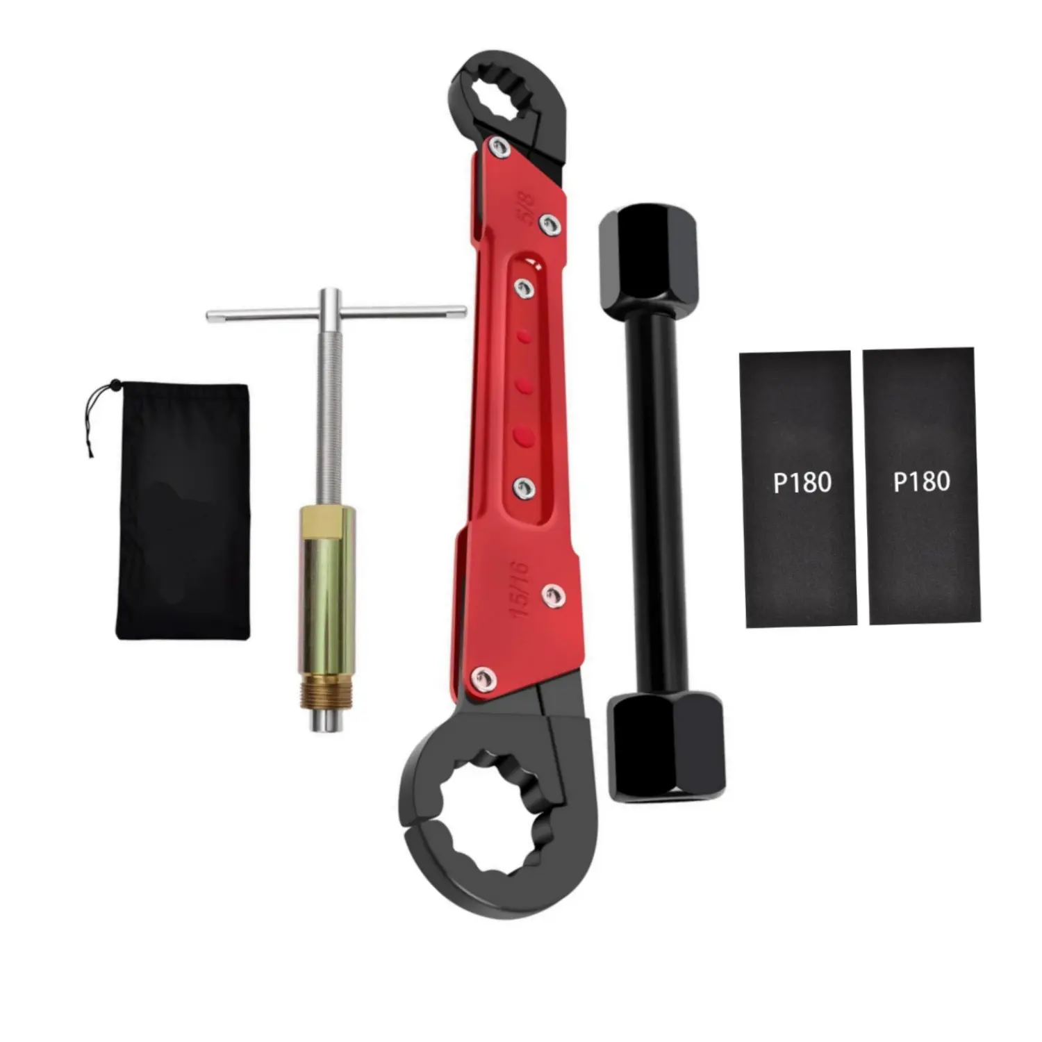 6Pcs Plumbing Tools Kit - Angle Stop Wrench, 1/2-Inch Compression Sleeve Puller, Adjustable Wrench Fit for 15/16" & 5/8" Nuts, Sandpaper, Storage Bag with Dual-Action Mechanism for Frozen/Corroded Angle Stop - Home Improvement All Seasons, Full Kit Set