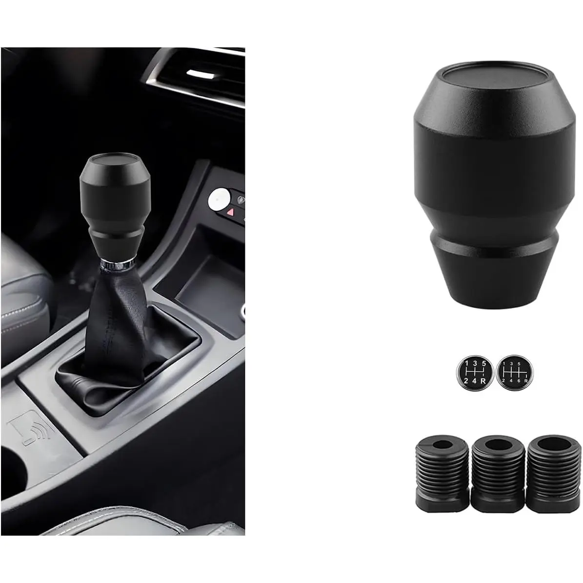 Car Shift Knob, Aluminum Alloy Manual Automatic Vehicle Gear Shifter Knob, 5 6 Speed Automotive Gear Lever Stick Shift Handle Replacement Accessories, Universal for SUV, Sedan, Truck (Black)