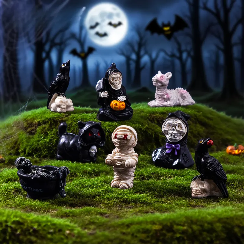 New Halloween Mummy Crow Figurine Statues Cute DIY Statue Decorations Hanging Accessories Miniature Landscape Small Ornament