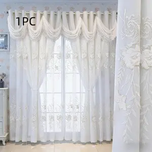 1 Piece European Double-Layer 3D Embroidered Floral Jacquard 100% Blackout Ready-Made Curtains, Home Decoration Curtain, Easy Grommet Installation, Windproof & Sun Protection, Machine Washable, All-Season Universal