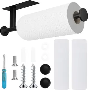 Black Stainless Steel Paper Towel Holder, Self Adhesive or Drilling for Wall Mount in Kitchen, Bathroom, Sink, Pantry & Fridge
