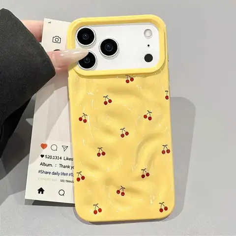 Textured Meteorite Cherry Print Smartphone Case - Premium Shockproof Full-Coverage Drop Guard, Cute Vintage Multi-Model Accessories with Lens Guard, Screen Protector for iPhone 12/13/14/15/16/17 Pro Max/XS