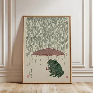 [Sale up to 50%] [Free Ship] Japanese Frog with Umbrella Poster, Woodblock Art Print
