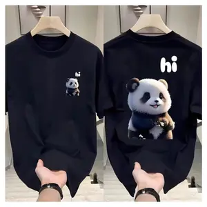 Cute panda printed round neck short-sleeved T-shirt, loose and large size, unisex for couples, samestyle for men and women, half-sleeve trendy Cotton Crewneck Clothes Casual Suits Sweatshirt White Womenswear